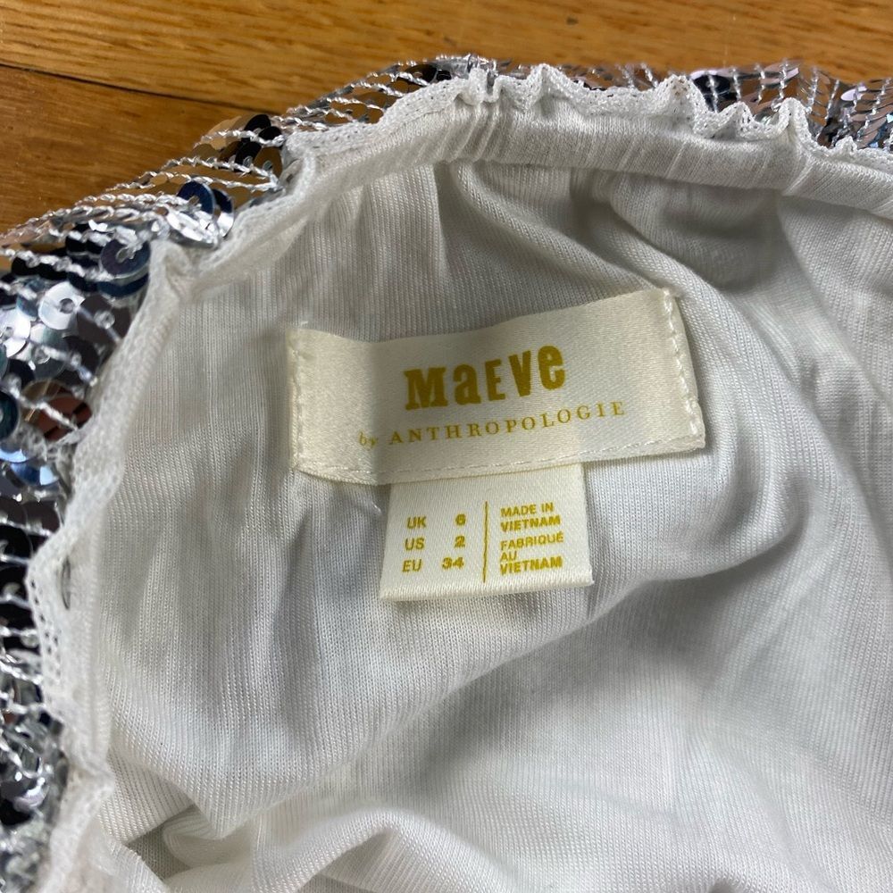 Anthropologie Maeve Tatiana Silver Sequin Fringe Skirt Size 2 - Picture 10 of 11